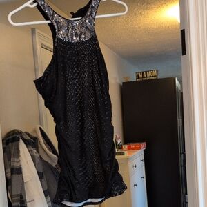 Express Black and Silver Sequin Backless Top